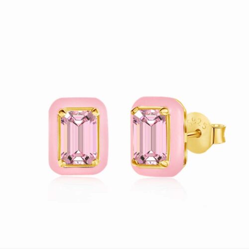 Pink Framed Gold Plated Ladies Earrings
