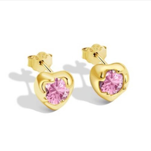 Gold Plated Women Pink Stone Earrings